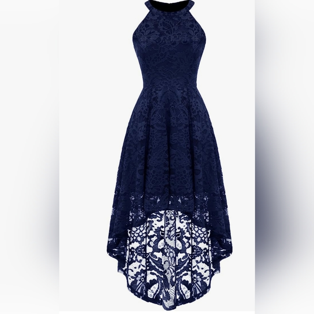 Dressystar Women's Halter Floral Lace Cocktail Dress Hi-Lo  Dress